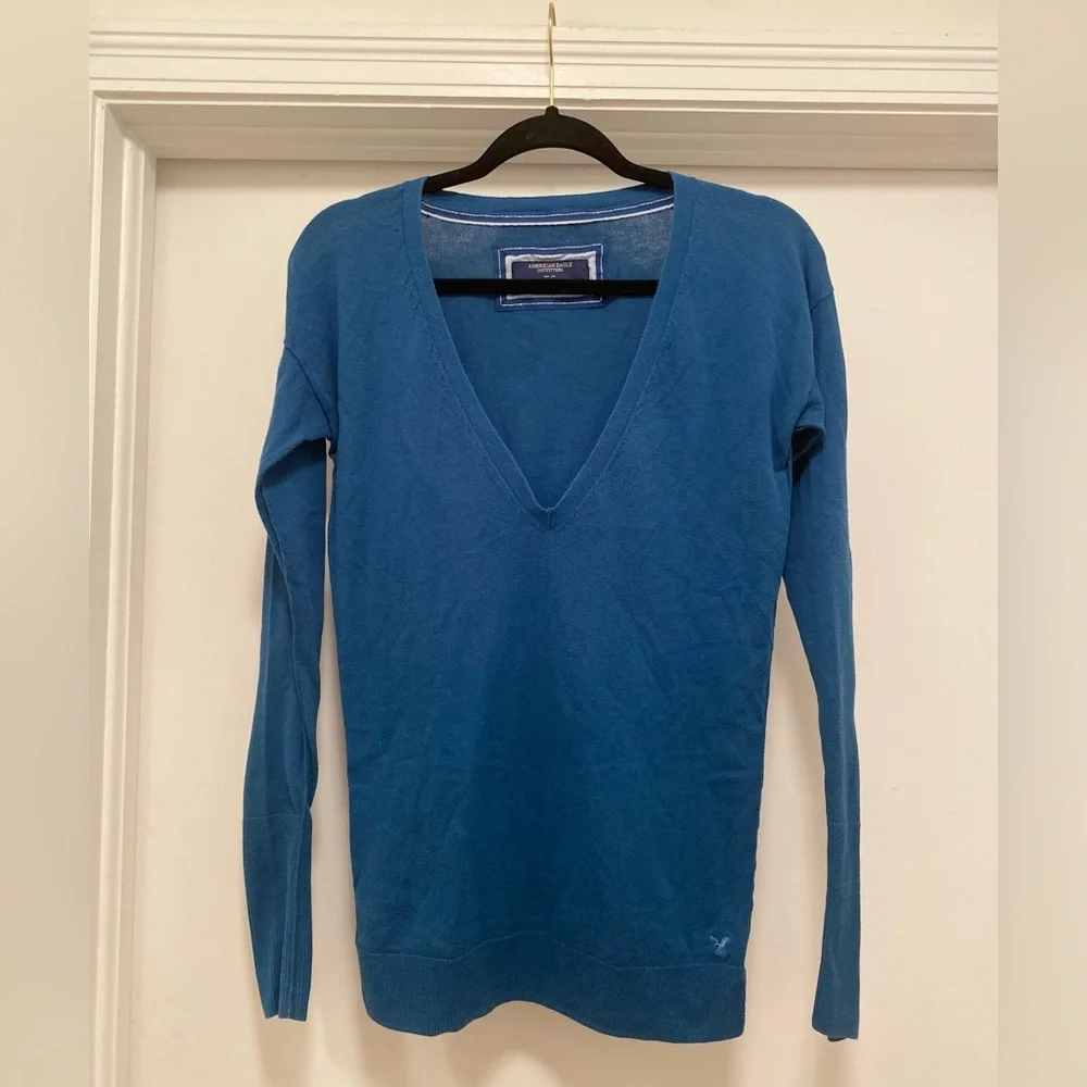 Vtg American Eagle thermal full sleeve V neck top blue coquette Bella Swan